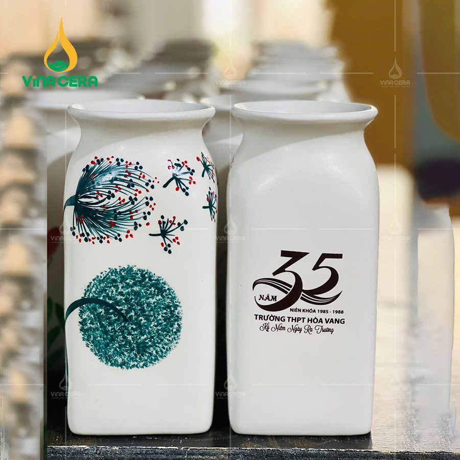 Lọ Hoa In Logo Bình Hoa Bát Tràng in logo Vẽ Bồ Công Anh