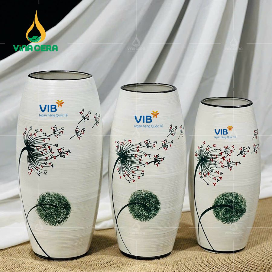 Quà tặng kỉ niệm 8-3 - Những lựa chọn hoàn hảo cho ngày Quốc tế Phụ nữ Bình Hoa Bát Tràng Vẽ Bồ Công Anh in logo