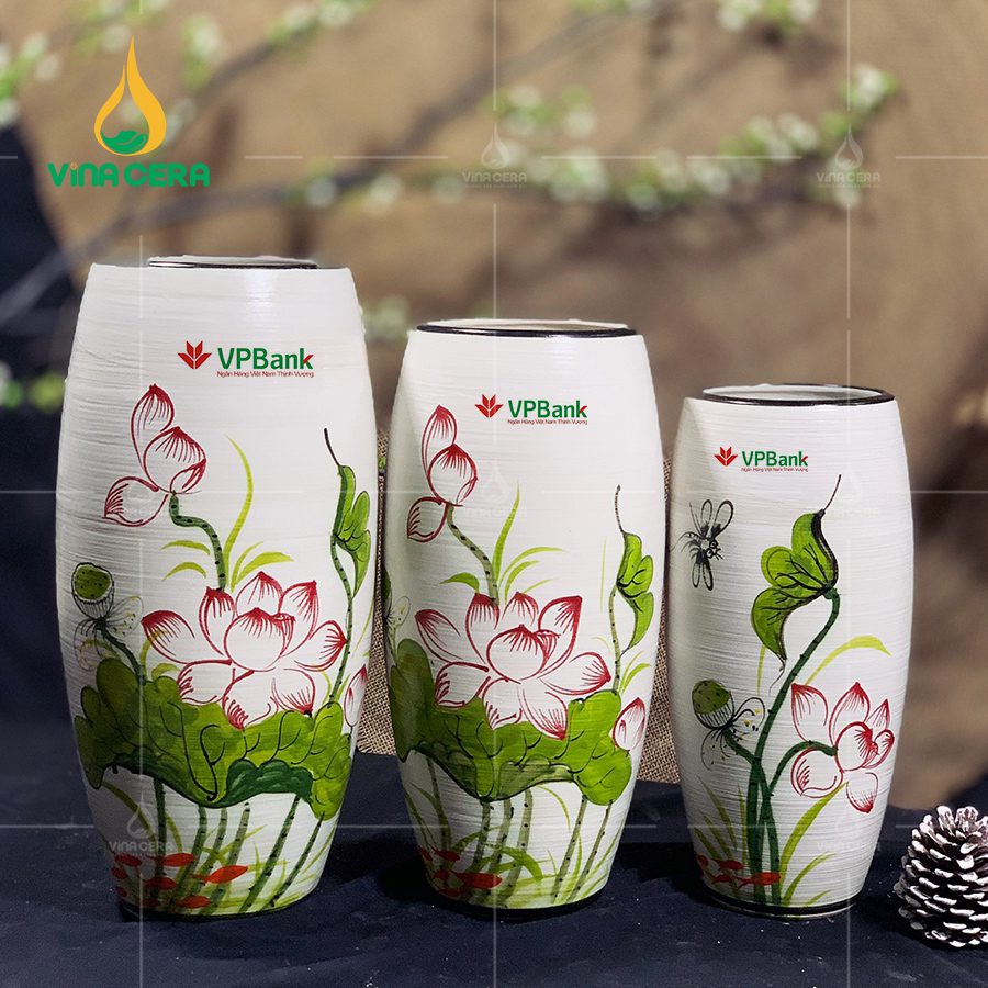 Gợi Ý Mẫu Lọ Hoa In Logo Quà Tặng Gốm Sứ Bát Tràng Cao Cấp binh hoa bat trang ve sen in logo