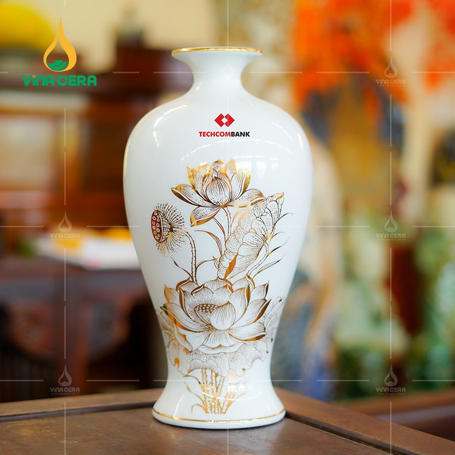 Lọ Hoa In Logo Bình hoa vẽ vàng in logo