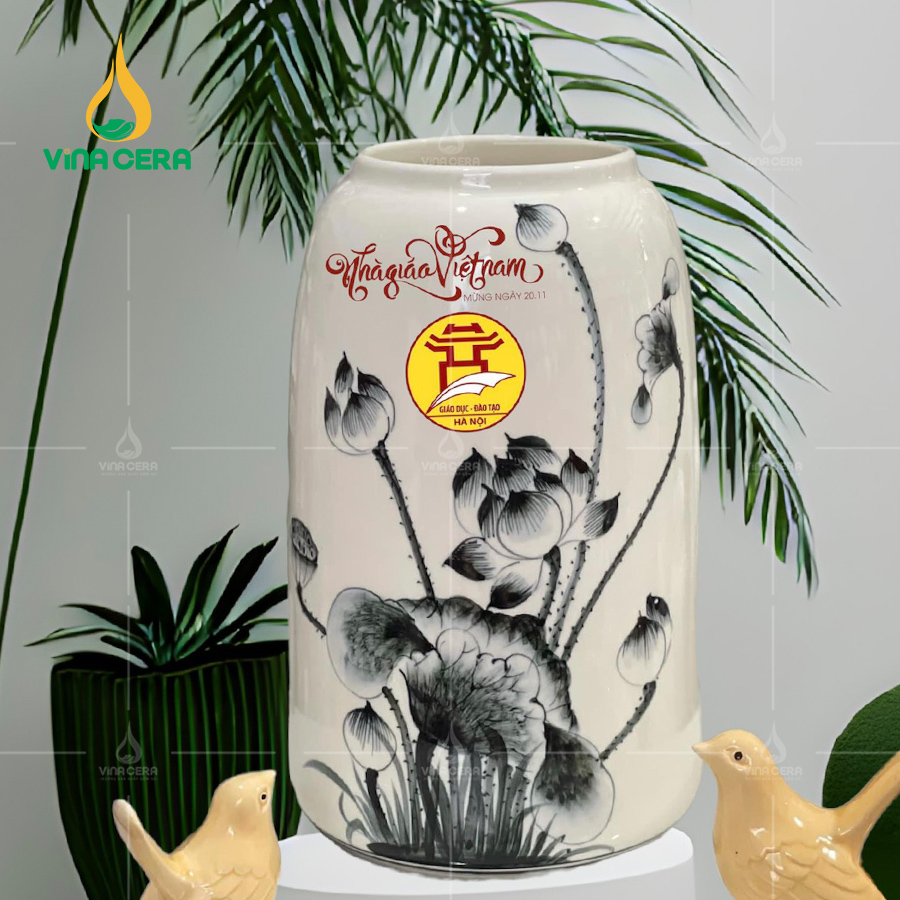 Gợi Ý Mẫu Lọ Hoa In Logo Quà Tặng Gốm Sứ Bát Tràng Cao Cấp Lọ hoa in logo nhân ngày nhà giáo Việt Nam