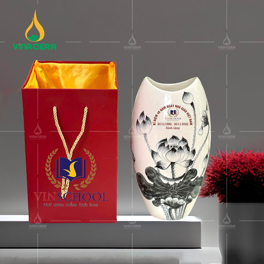 Gợi Ý Mẫu Lọ Hoa In Logo Quà Tặng Gốm Sứ Bát Tràng Cao Cấp Lọ hoa in logo nhân ngày nhà giáo Việt Nam