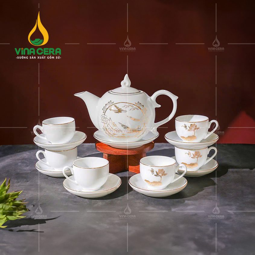 Ấm Chén In Logo ấm chén chỉ vàng
