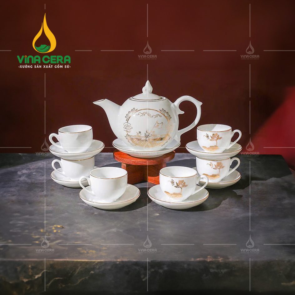 Top 10 Quà Tặng Tết Cao Cấp Ý Nghĩa ấm chén chỉ vàng