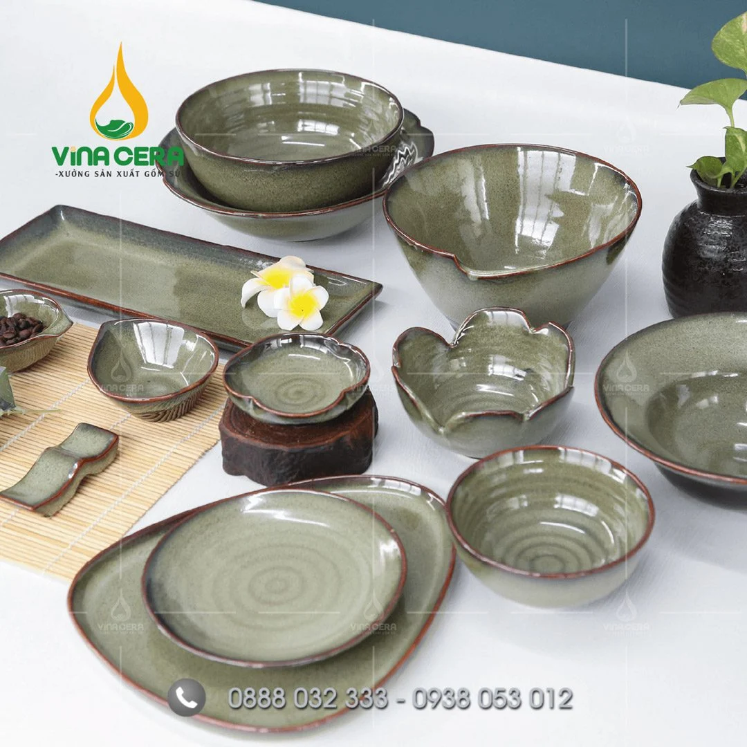 Bát đĩa nhà hàng men hỏa biến ngọc xanh