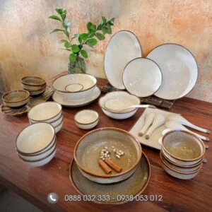 Bát đĩa nhà hàng men matt viền miệng