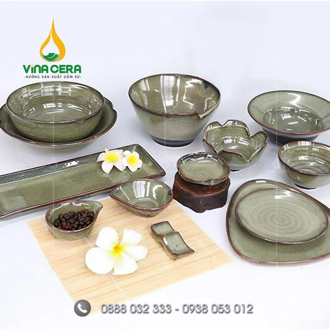 Địa chỉ kho cung cấp bát đĩa sứ trắng – tô chén sứ trắng Bát đĩa nhà hàng men hỏa biến ngọc xanh