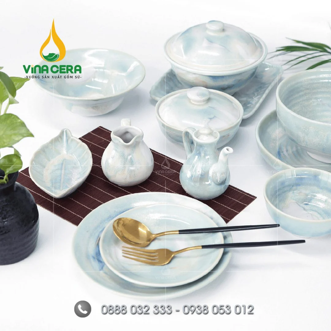 Địa chỉ kho cung cấp bát đĩa sứ trắng – tô chén sứ trắng Bát đĩa nhà hàng men hỏa biến ngọc trai