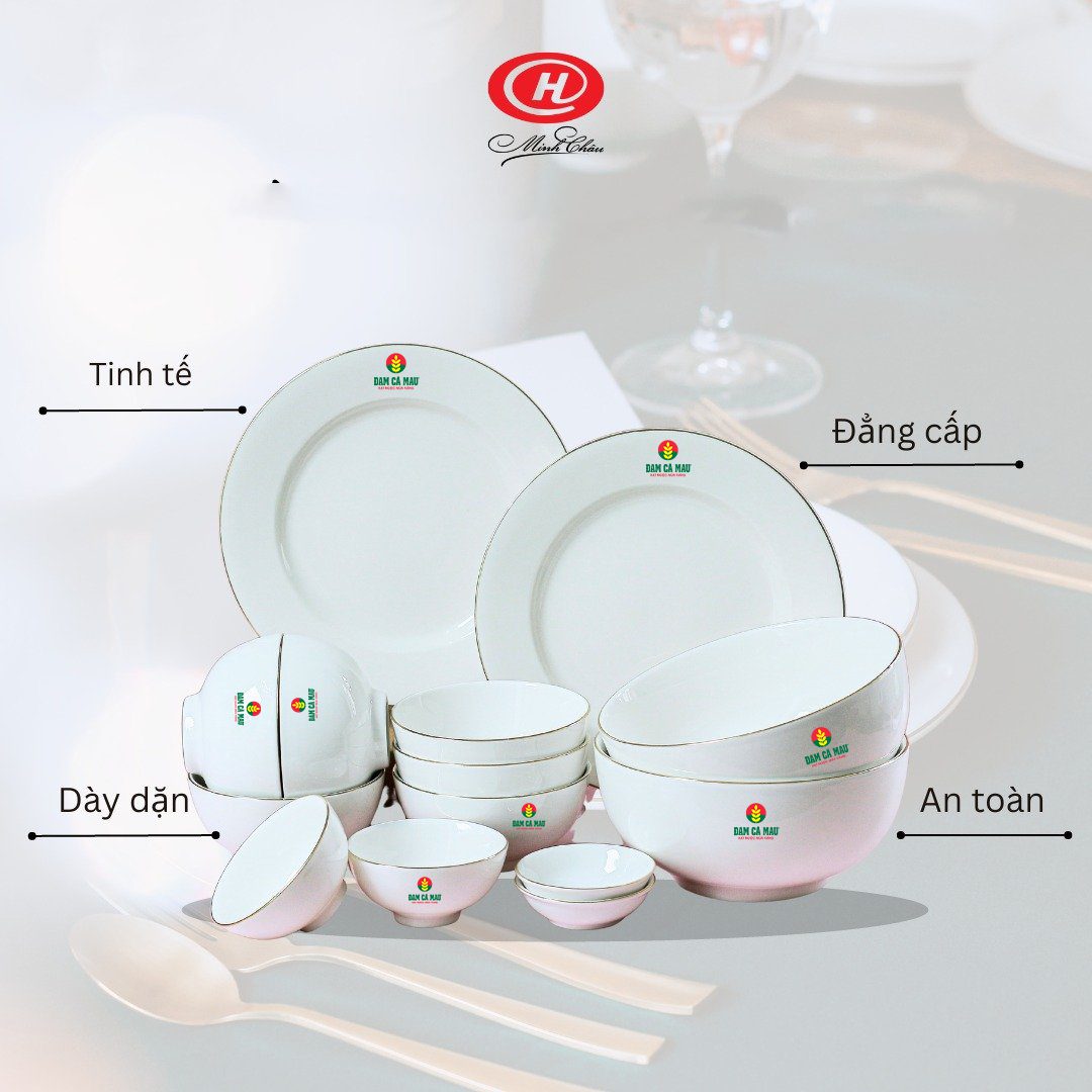 Mua Bộ Chén Đĩa Minh Châu Ở Đâu ? Bát Đĩa Đẹp Xuất Khẩu Quà tặng gốm sứ In logo