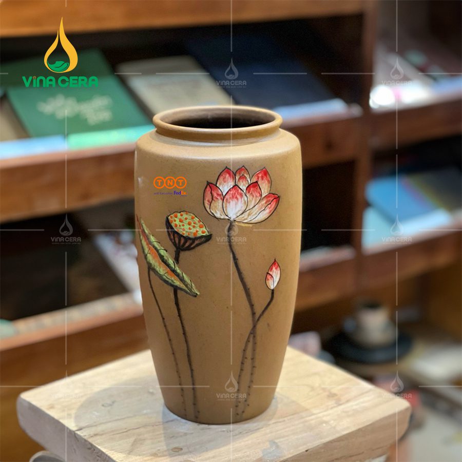Lọ Hoa In Logo Bình Hoa In logo men nâu