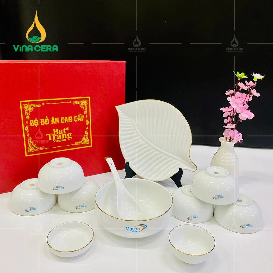 Bộ Chén Đĩa Bát Tràng In Logo – Bộ Quà Tặng Ý Nghĩa Cho Khách Hàng Bát đĩa in logo