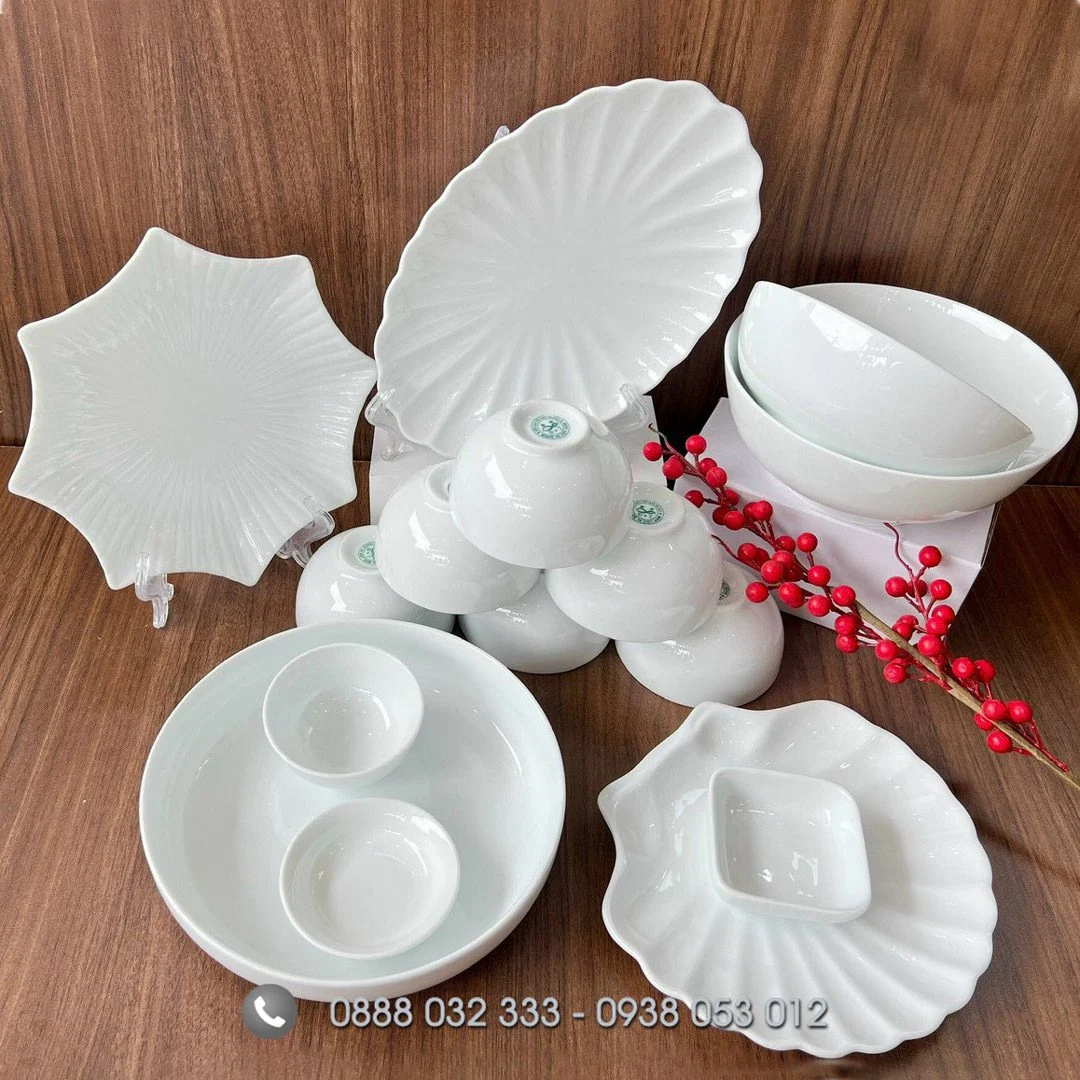 Công Ty Sản Xuất Bộ Bát Đĩa Quà Tặng - Bát Đĩa In Chữ, In Logo Bát đĩa nhà hàng sứ trắng