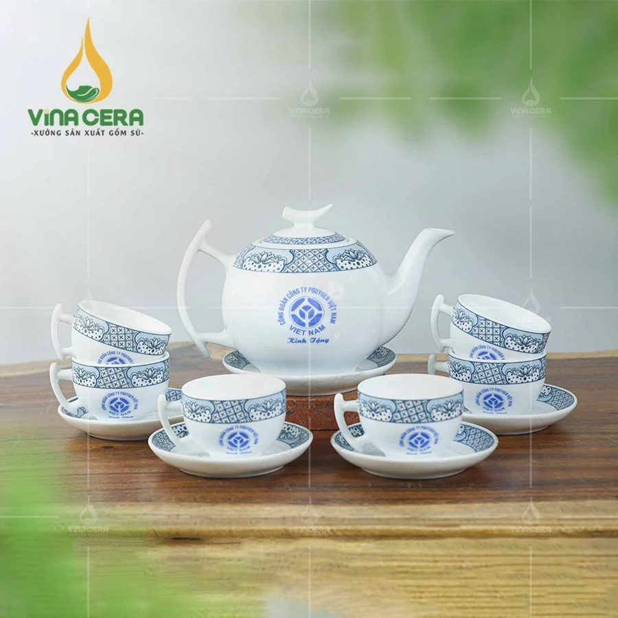 Xưởng sản xuất ấm trà in logo uy tín chất lượng nhất ấm chén in logo hoa văn đẹp