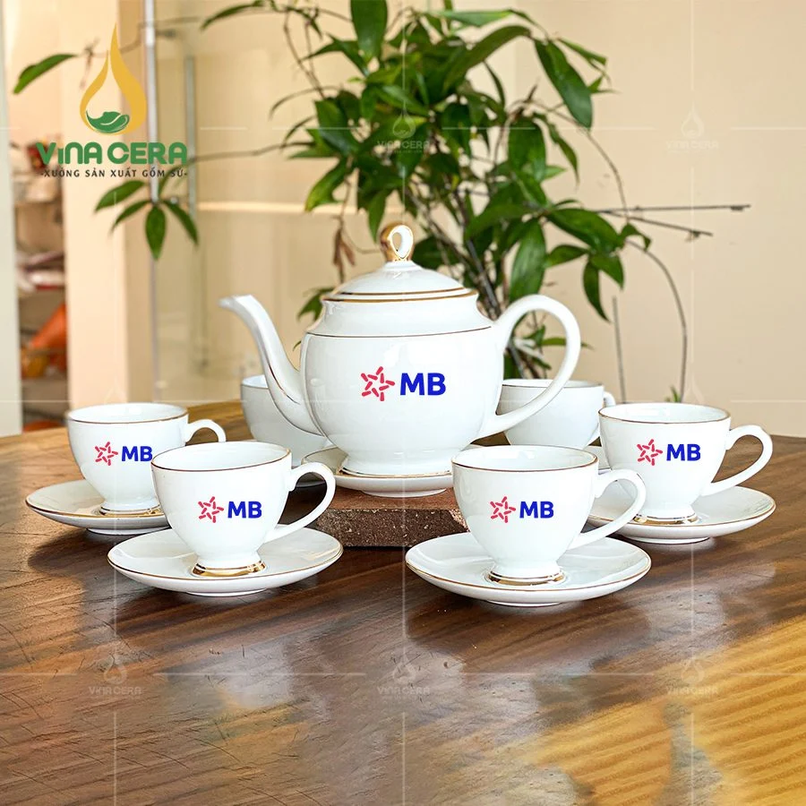 Xưởng sản xuất ấm trà in logo uy tín chất lượng nhất ấm chén in logo ngân hàng