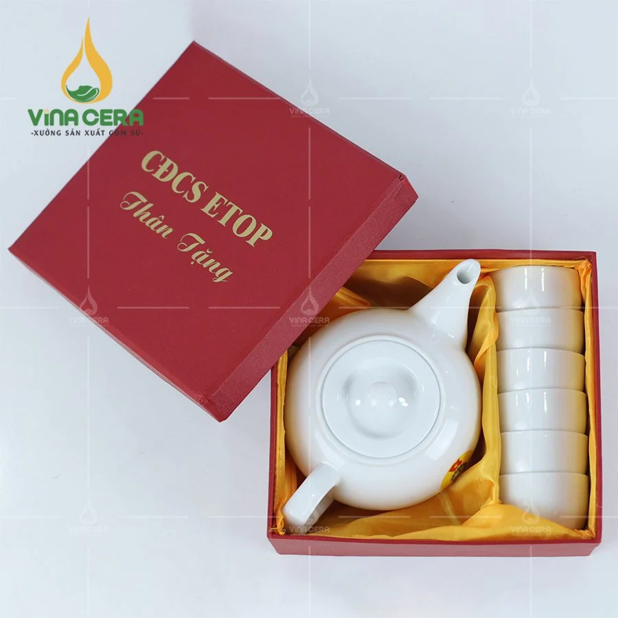 Bộ ấm trà Minh Châu ấm chén in logo đại hội