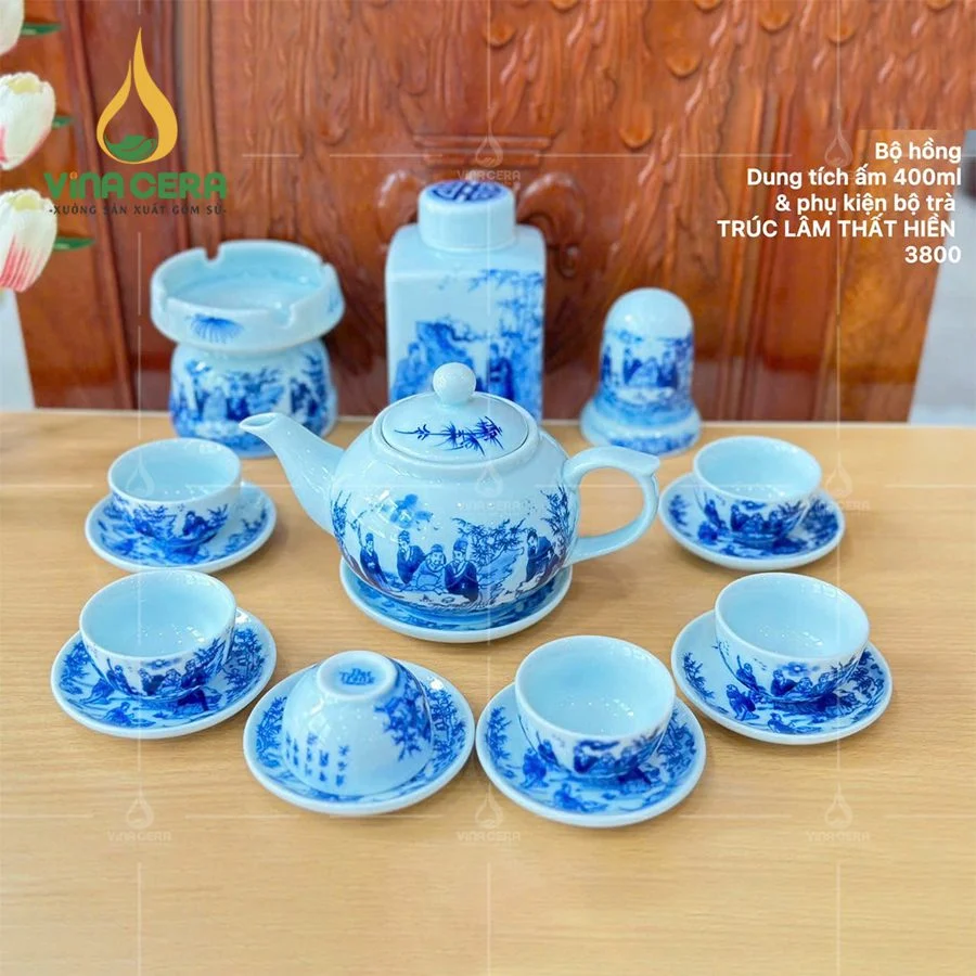 ấm chén bát tràng men xanh