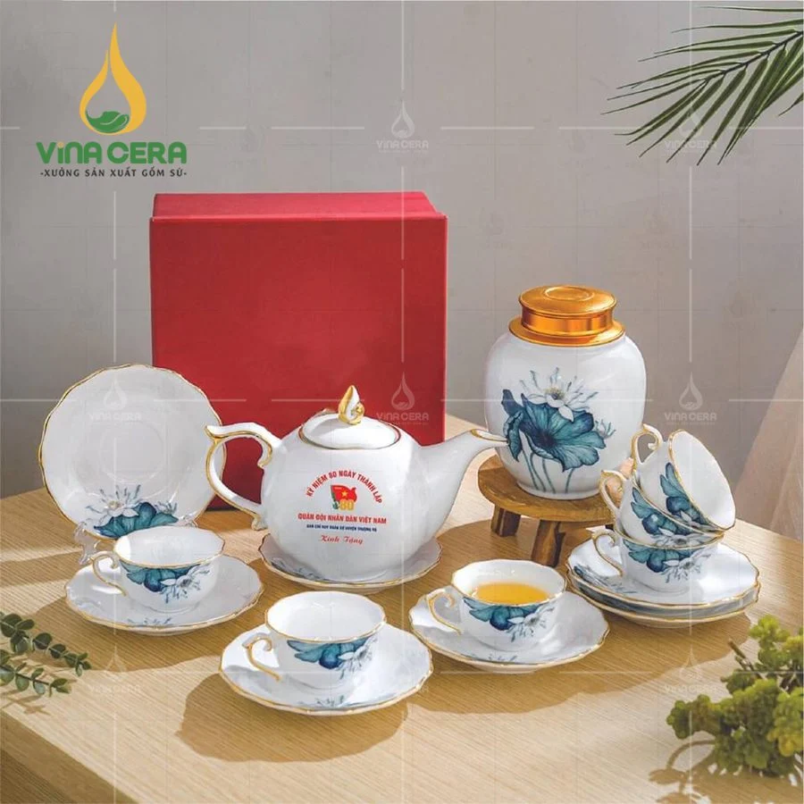 Bộ Ấm Trà Hoa Văn in logo quà tặng