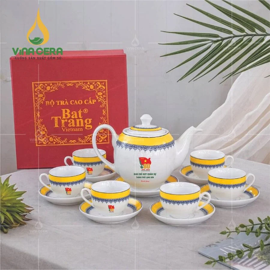 Xưởng sản xuất ấm trà in logo uy tín chất lượng nhất Bộ Ấm Trà Hoa Văn