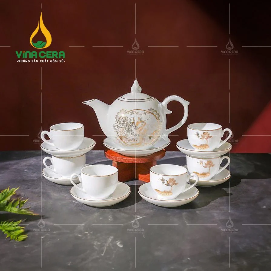 Sứ Minh Châu chất lượng giá rẻ trên thị trường gốm sứ Hồ Chí Minh Bộ Ấm Trà Hoa Văn