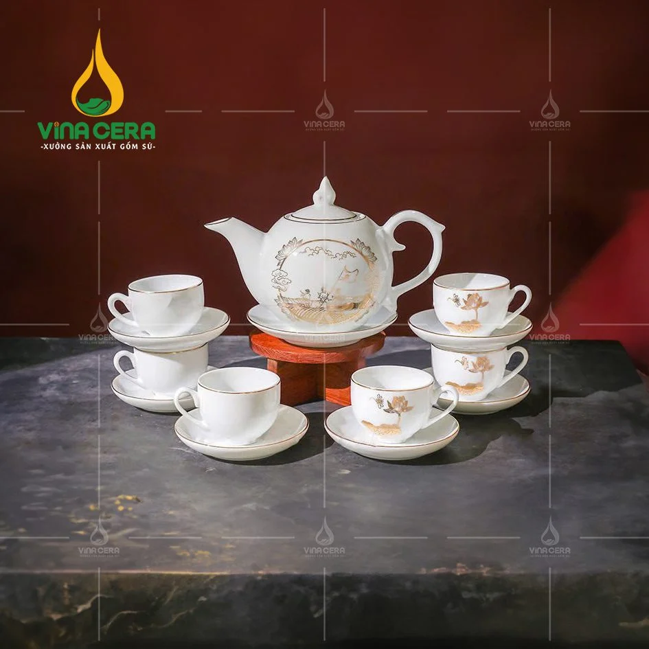 Top 10 Quà Tặng Tết Cao Cấp Ý Nghĩa ấm chén chỉ vàng