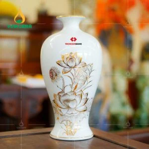 Bình hoa vẽ vàng in logo