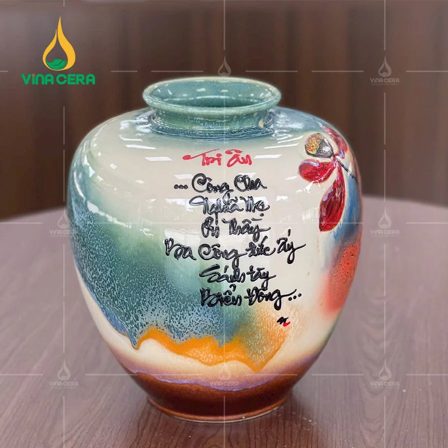 Bình Hoa vẽ tay in logo đại hội