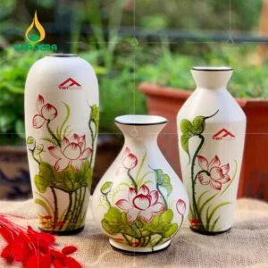 Bình hoa Bát Tràng vẽ sen in logo