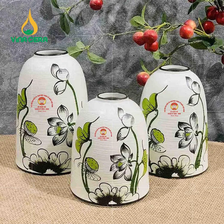 bộ 3 lọ hoa men xước Vẽ sen