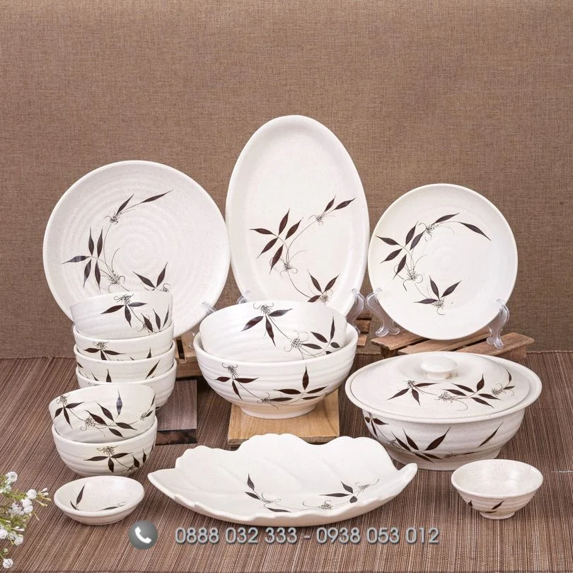 Bộ bàn ăn Bát Tràng vẽ trúc chuồn