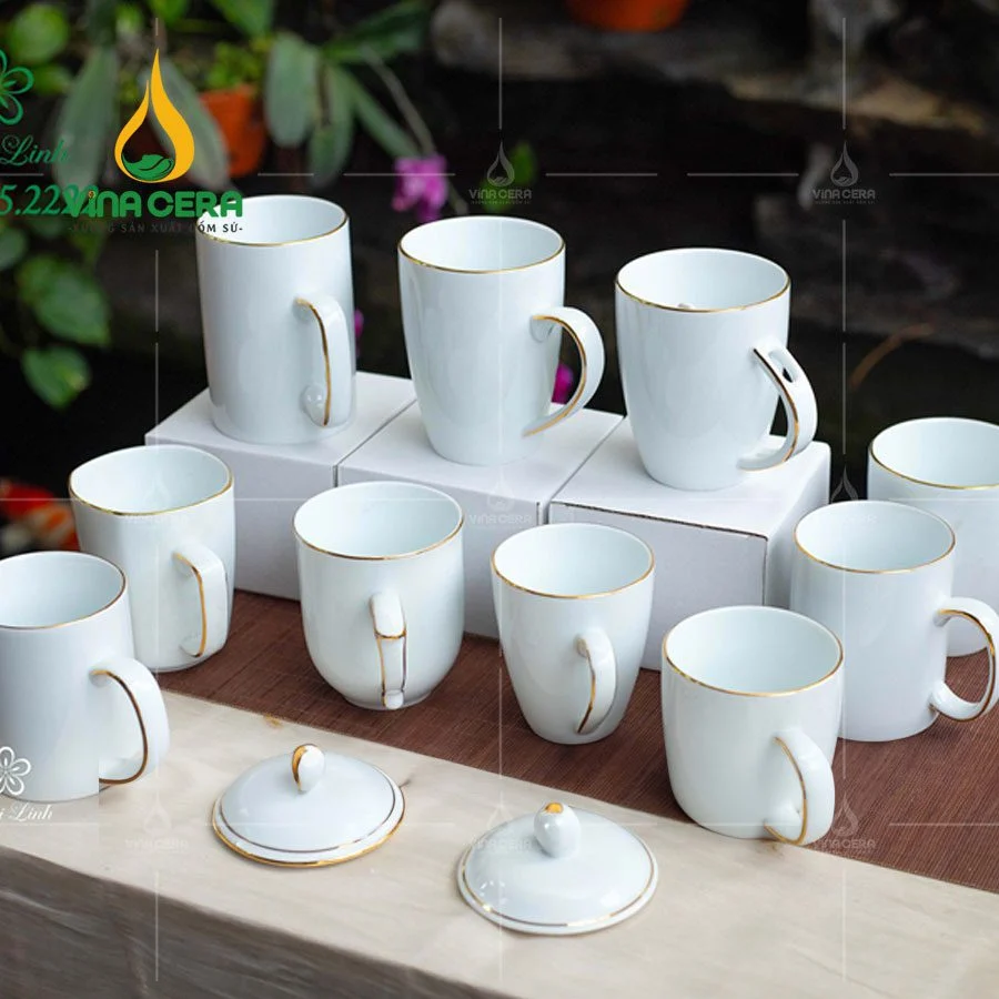 Những ưu điểm vượt trội của cốc sứ Minh Châu mẫu lý sứu trắng vẽ vàng
