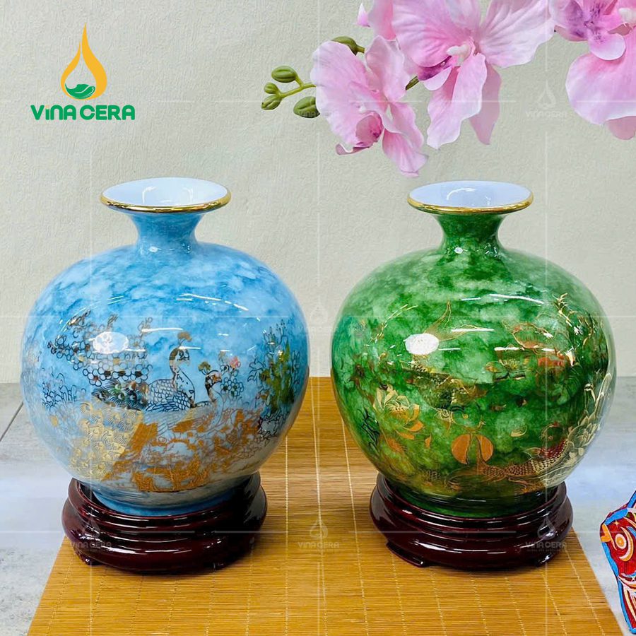 Bình Hút Lộc Men Vân Đá Gốm Sứ Bát Tràng