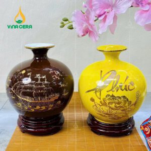 Bình Hút Lộc Men Vân Đá Gốm Sứ Bát Tràng