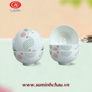 Bát đĩa cao cấp Bát Tràng tại Xưởng Gốm Sứ Bộ 6 Chén Cơm Sứ Minh Châu Vẽ Hoa Xoắn Ốc – MC-BQ 06-14