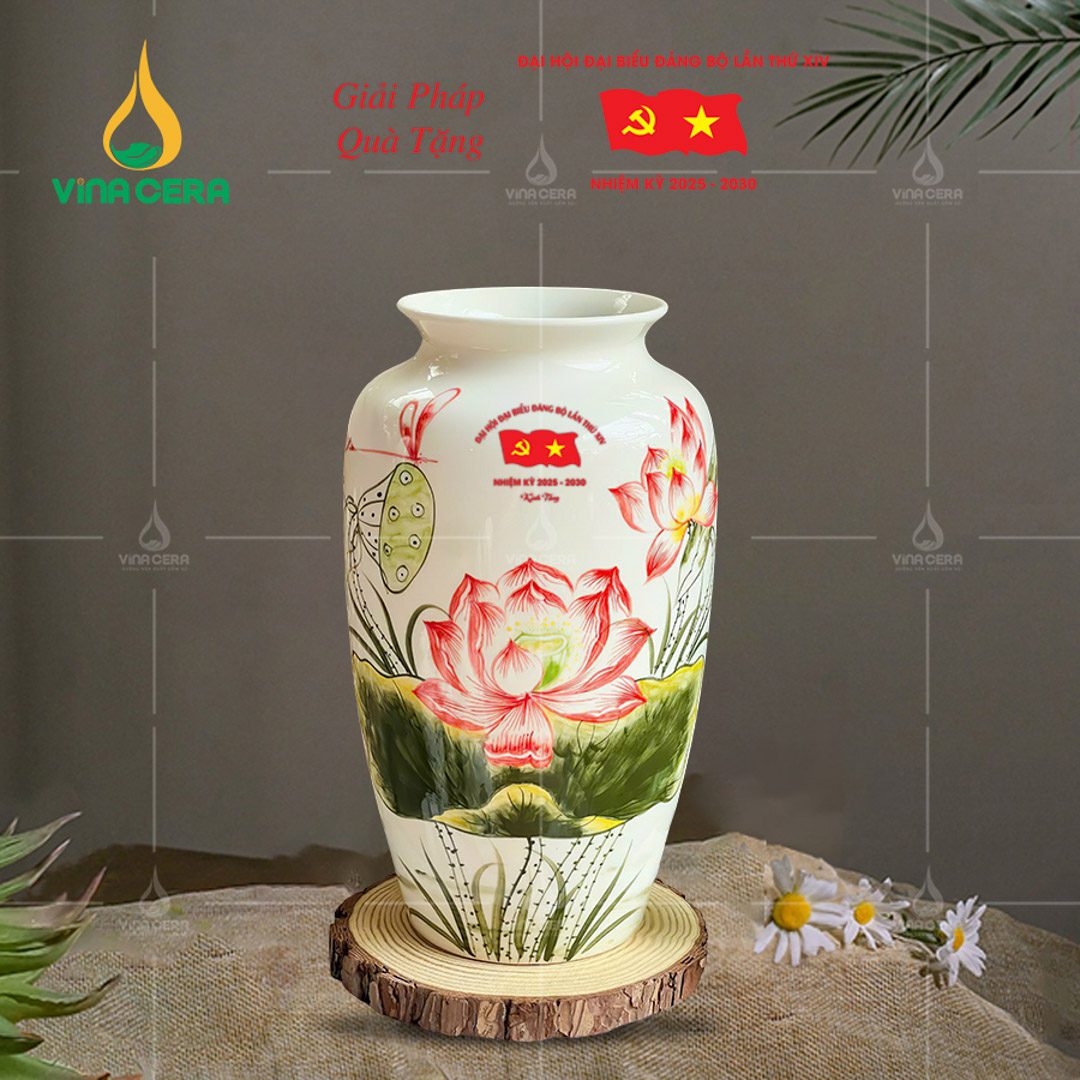 Các Mẫu Quà Tặng Đại Hội Đảng Mới Nhất Tại Tp.HCM Bình hoa in logo Đại hội Đảng