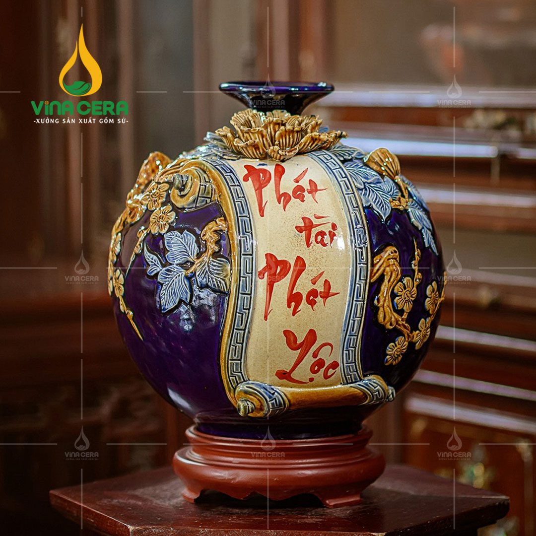Bình hút lộc đắp nổi Phát Tài Phát Lộc