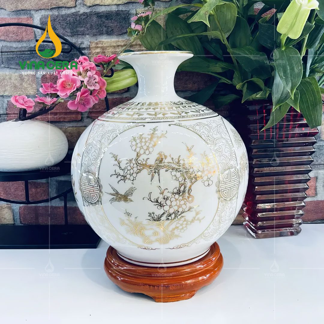 Bình hút lộc họa tiết mẫu đơn chim trĩ