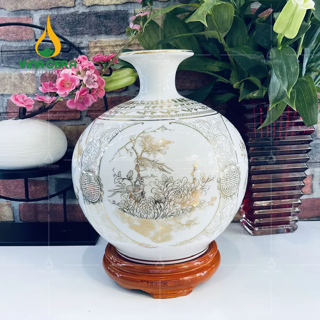 Bình hút lộc họa tiết mẫu đơn chim trĩ