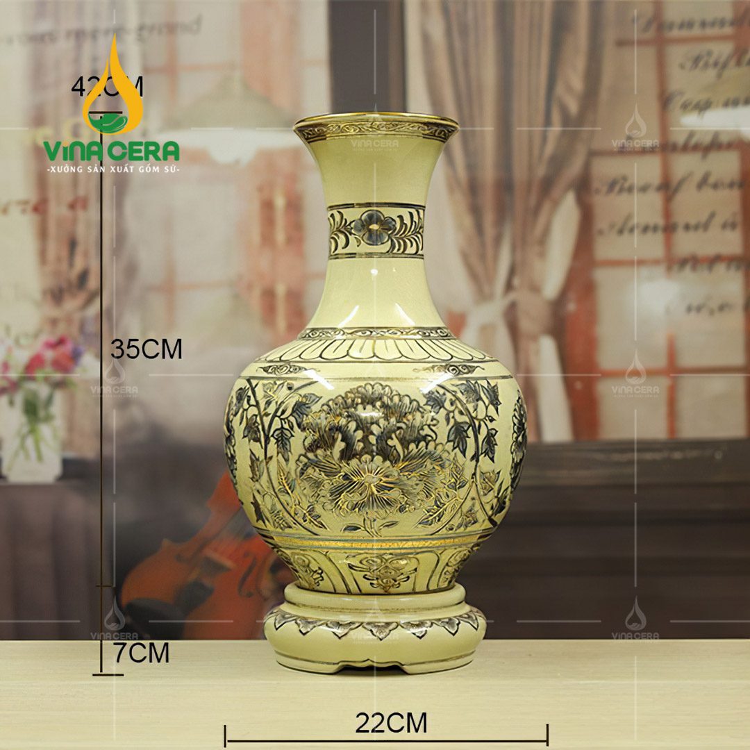 Bình Hút Lộc Là Gì? Cách Sử Dụng Và Vị Trí Đặt Bình Hút Lộc Tốt Nhất Bình hút lộc men Chu Đậu vẽ hoa phù dung viền vàng