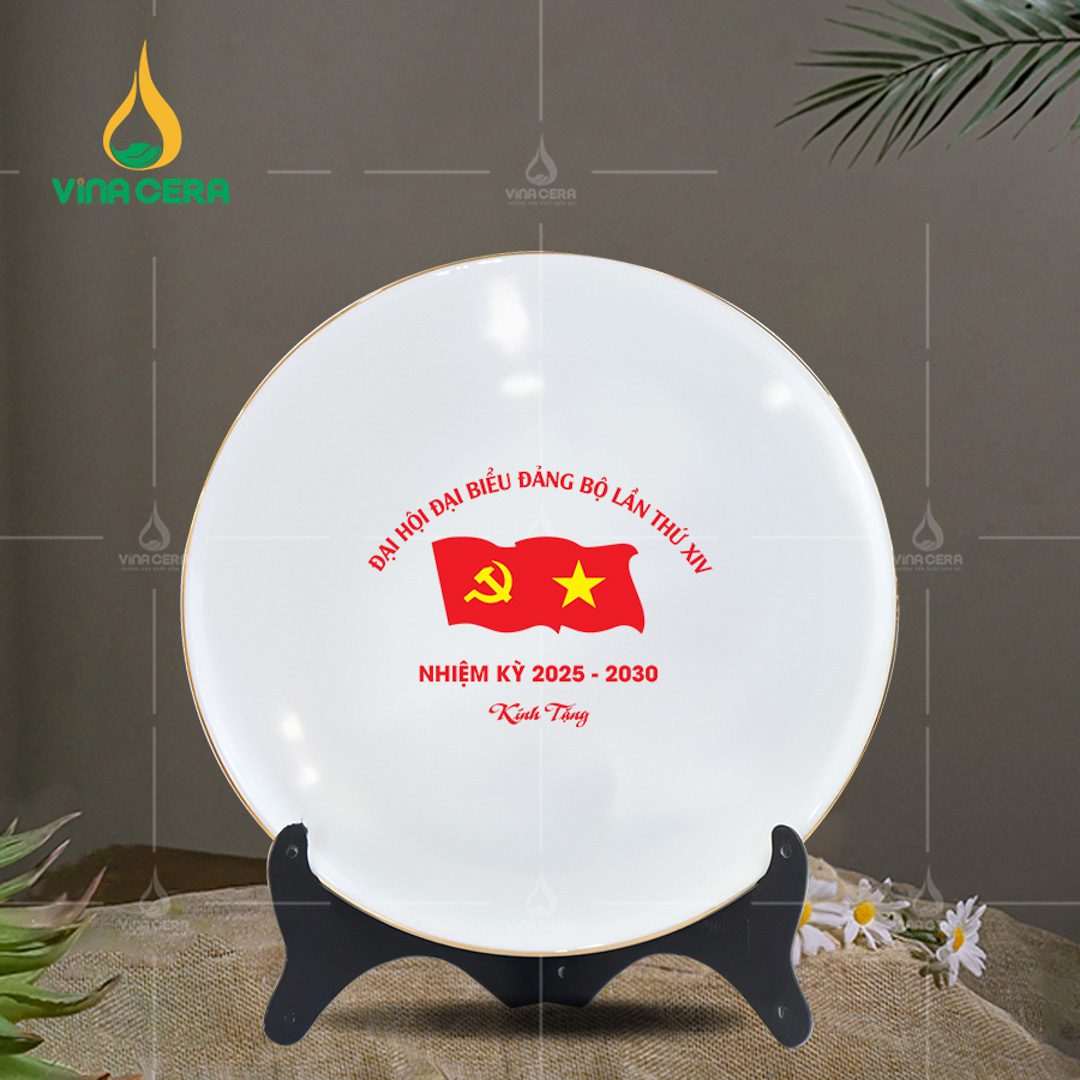 Xưởng sản xuất quà tặng gốm sứ in logo cho công nhân số lượng lớn – Cam kết chất lượng và giá tốt nhất Tp.HCM Đĩa biểu trưng in logo Đại hội