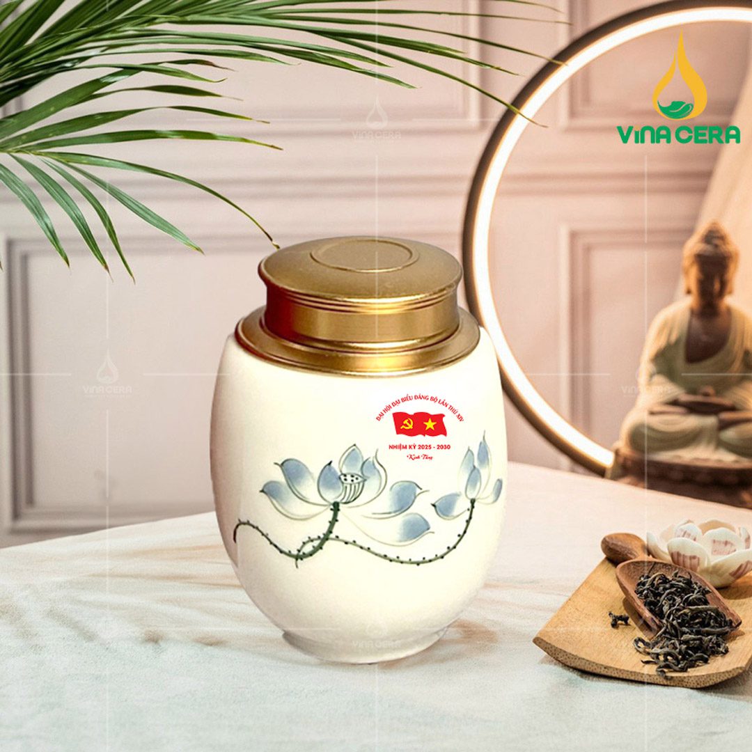 Top 5+ Mẫu Quà Tặng Đại Hội Đảng 2025 Được Yêu Thích Nhất Hũ đựng trà in logo Đại hội