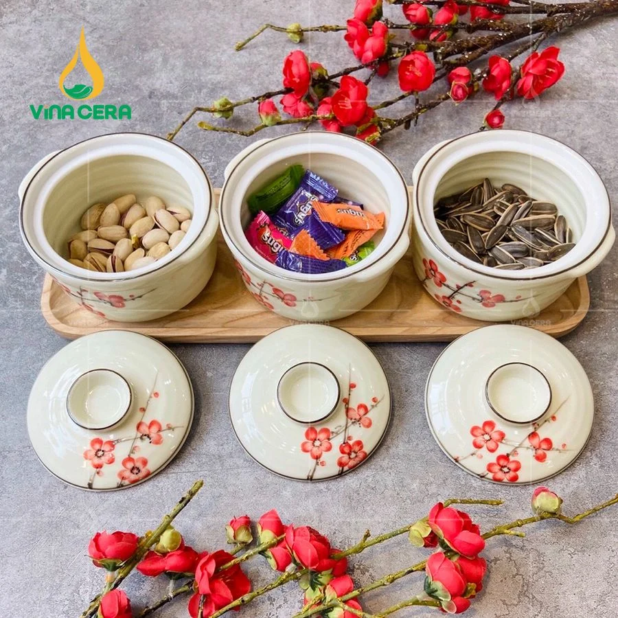 Khay Đựng Mứt Tết – Hộp Đựng Mứt Tết Đẹp mẫu mới khay đựng mứt tết bằng sứ - Bộ 3 hủ (24)