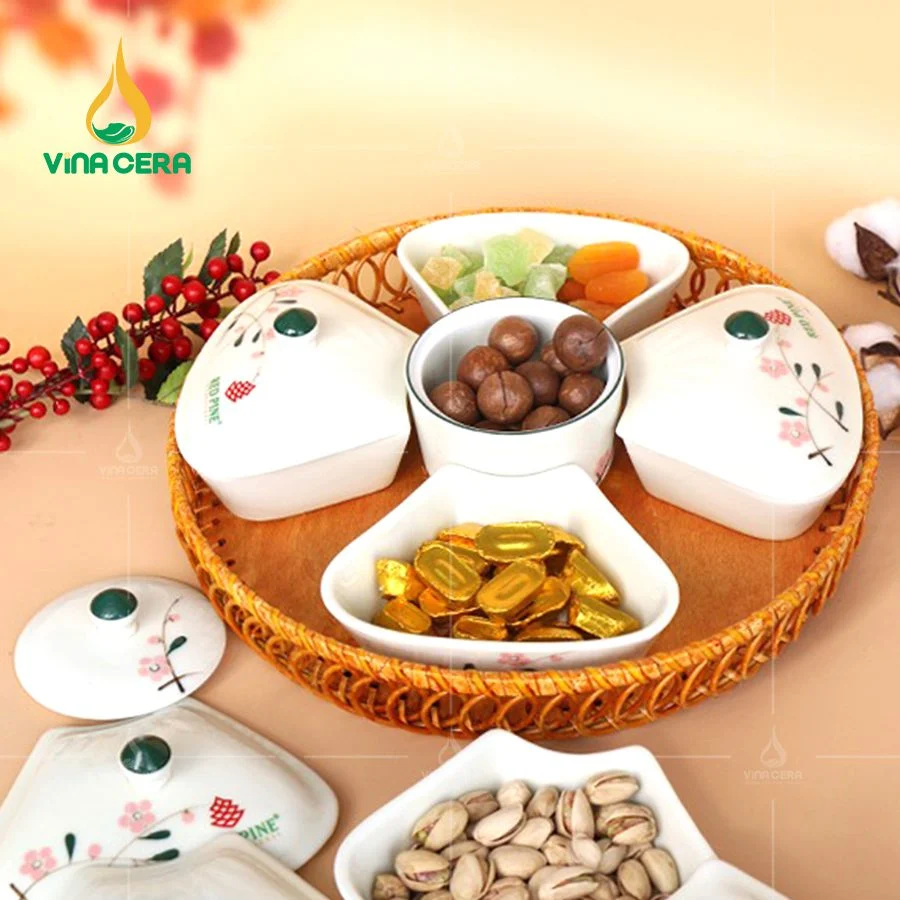 Khay Mứt Làm Quà Tết Giá Tốt Tại Xưởng Gốm Sứ khay mứt sứ Bát tràng cao cấp hoa mặt trời (1)