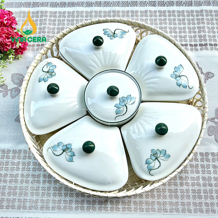 khay mứt sứ Bát tràng cao cấp hoa mặt trời (1)