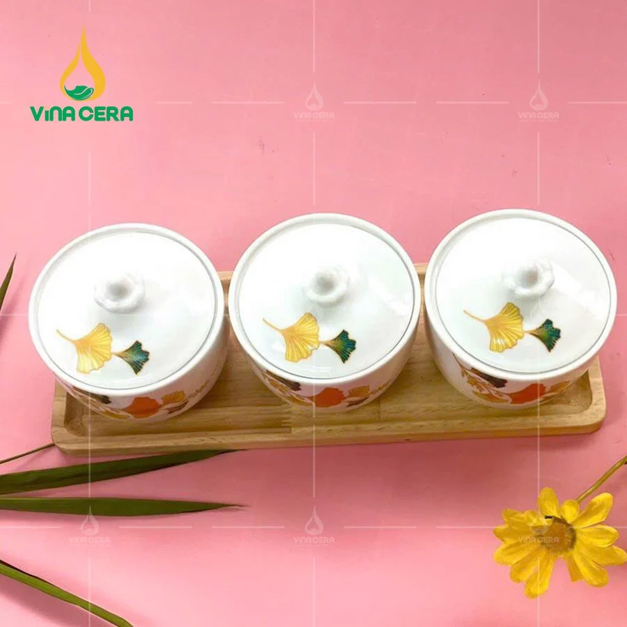 Khay Mứt Làm Quà Tết Giá Tốt Tại Xưởng Gốm Sứ khay mứt bát tràng 3 hủ
