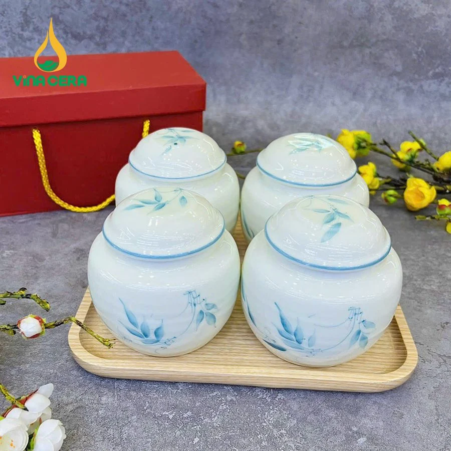 Quà tặng Tết – Bộ chén đĩa cao cấp từ Xưởng gốm sứ khay đựng mứt tết bằng sứ - Bộ 3 hủ (84)