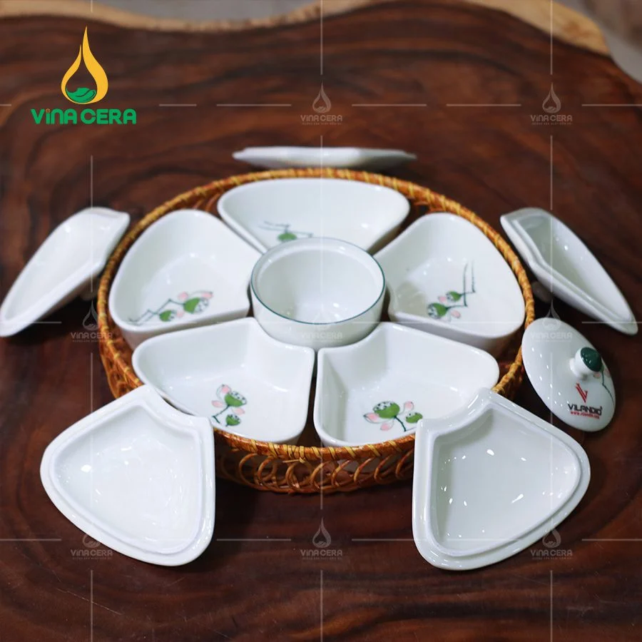 Khay Đựng Mứt Tết – Hộp Đựng Mứt Tết Đẹp mẫu mới khay mứt sứ Bát tràng cao cấp hoa mặt trời (1)