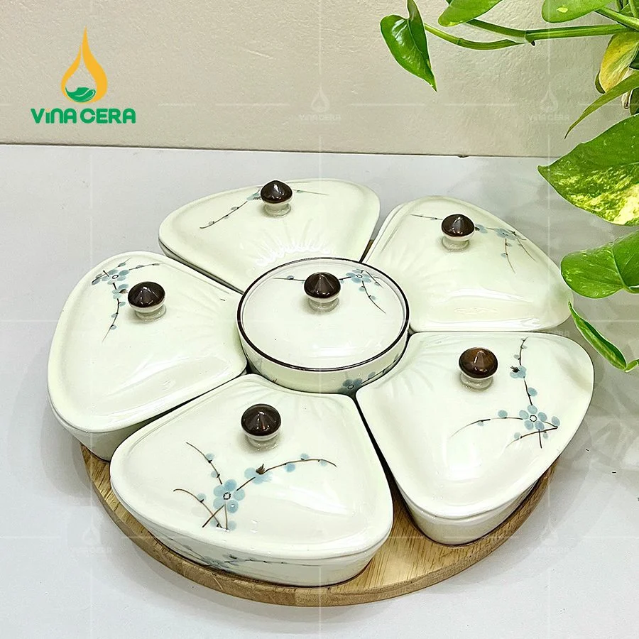 Khay Đựng Mứt Tết – Hộp Đựng Mứt Tết Đẹp mẫu mới khay mứt sứ Bát tràng cao cấp hoa mặt trời (1)