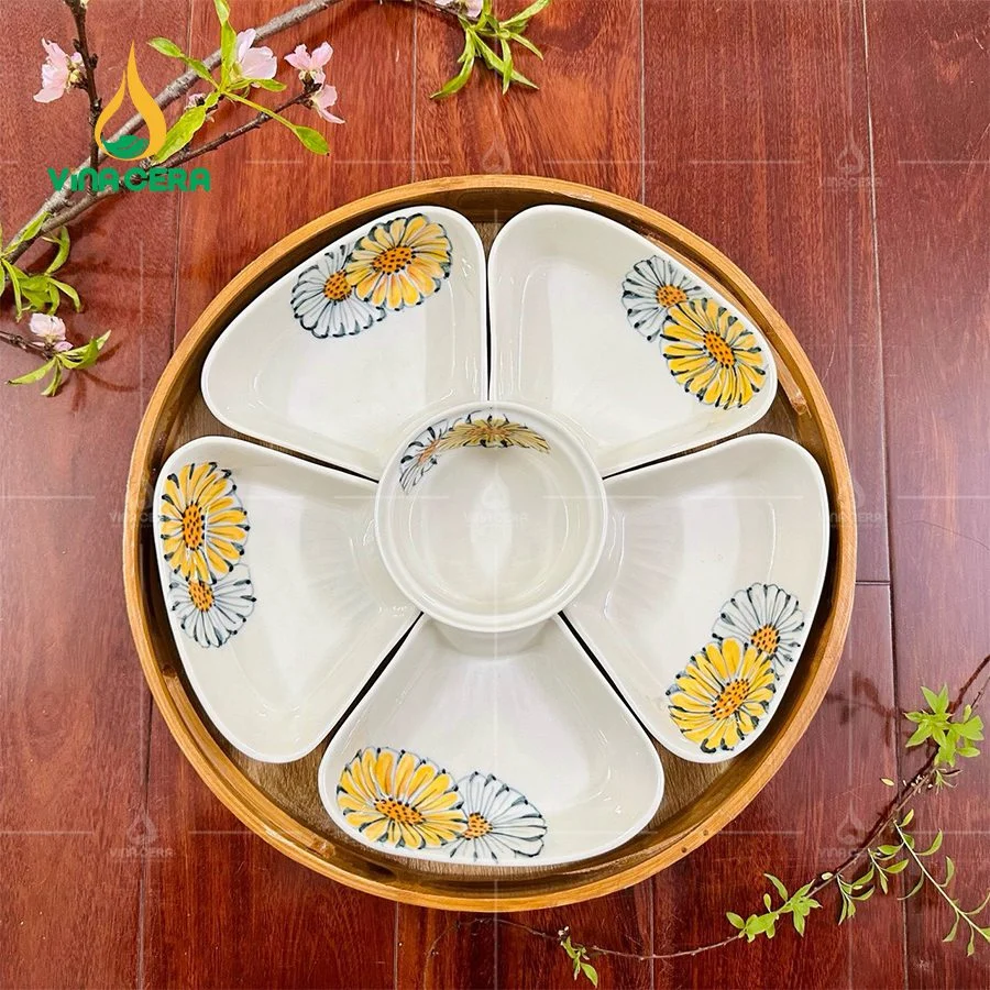 Chọn “Quà Khay Mứt _Tết Thêm Đủ Đầy” khay mứt sứ Bát tràng cao cấp hoa mặt trời (1)