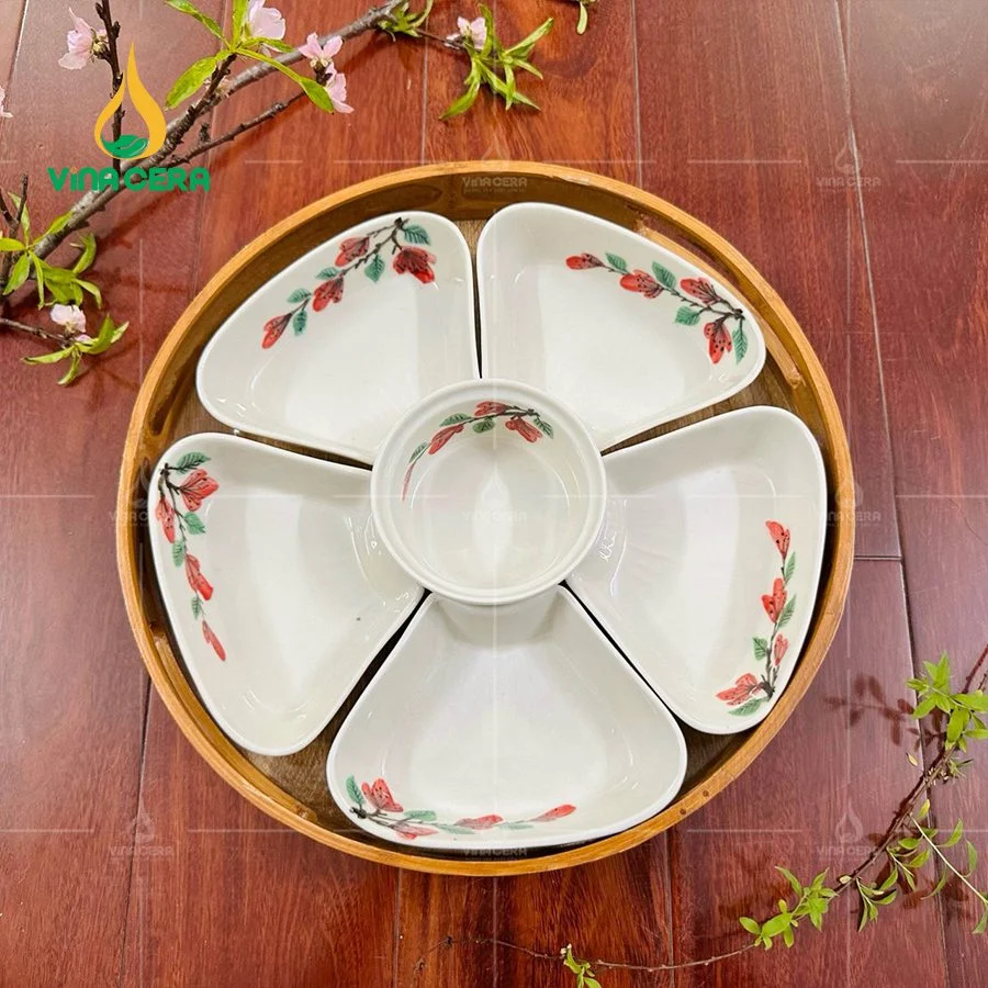 Địa chỉ Đặt khay đựng mứt Sứ cao cấp tại TpHCM khay mứt sứ Bát tràng cao cấp hoa mặt trời (1)
