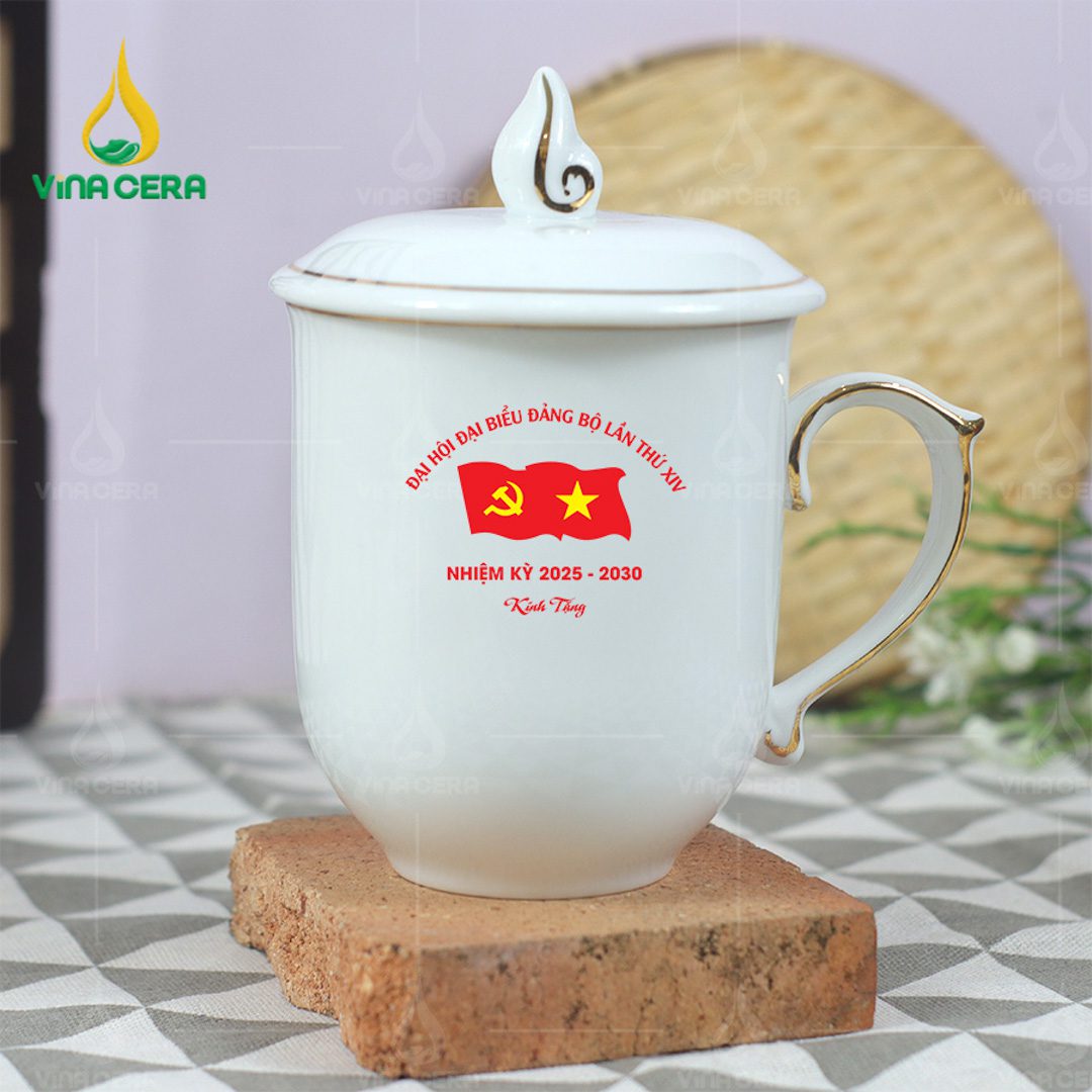 Top 5+ Mẫu Quà Tặng Đại Hội Đảng 2025 Được Yêu Thích Nhất Ly sứ in logo Đại hội